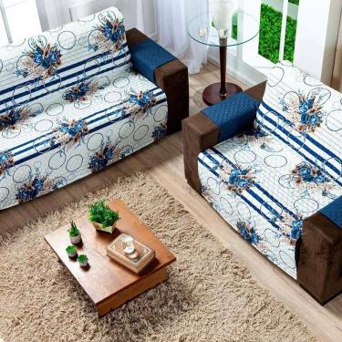 Imagem de Protetor Sofa Estampado Isabela 2 E 3 Lugares - Floral Azul Marinho
