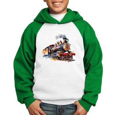 Imagem de Moletom Infantil Trem Watercolor - Foca na Moda, Branco, Verde, 10