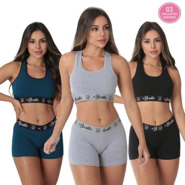 Imagem de Kit 3 Tops Forro Duplo + Short Bermuda Algodão Penteado - Click Mais B