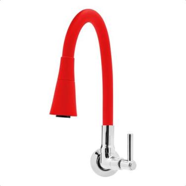 Imagem de Torneira de Parede para Pia de Cozinha Bica Cone Vermelho Flexível Ino