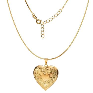 Imagem de Corrente Feminina 50Cm 1Mm Relicario 3Cm Folheado Ouro Cr103