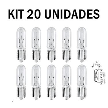 Imagem de Kit 20 Lâmpadas T5 Pinguinho 1.2w 12v Halógena Original Painel Carro M