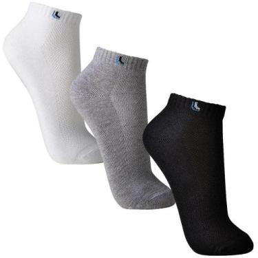 Imagem de Lupo Meia 3225 Kit 3 Pares Cano Curto Unissex, Preto, Cinza, Branco, 3