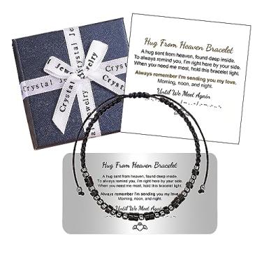 Imagem de PENGION Pulseira Hug from Heaven Morse Code, Pulseira Inspiradora Código Morse para Homens e Mulheres, Pulseira Until We Meet Again Código Morse com Contas de Hematita Pretas, Pulseira de Pedra Olho de Tigre, 10 inches, Policarbonato