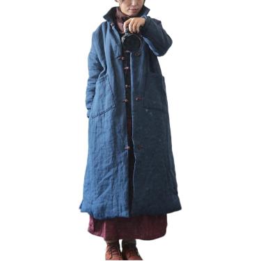 Imagem de Casaco longo de inverno feminino acolchoado jacet Thicen estofamento retrô gola mandarim botão para baixo outwear