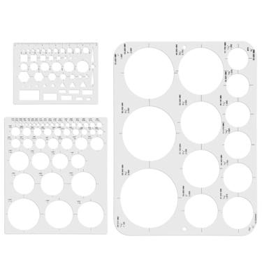 Imagem de 3 modelos de círculos para desenho, 3 estênceis circulares transparentes para desenhar, régua geométrica redonda, multifuncional, flexível, ferramenta de medição de plástico para escritório, escola,