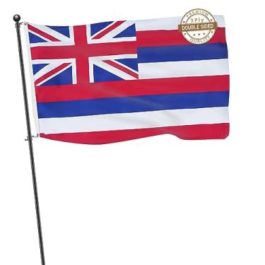 Imagem de TOPFLAGS Bandeira do Havaí 3 x 5 dupla face havaiana 3 camadas estado HI bandeiras resistentes ao ar livre 4 linhas borda costurada com 2 ilhós de latão