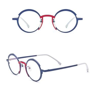 Imagem de Óculos de titânio puro arco-íris, armação feminina, redonda, transparente, armação masculina, óculos, C3BlueRed