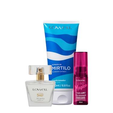 Imagem de Kit Lowell Extrato de Mirtilo Condicionador Liso Mágico Óleo Capilar e Pour Toi Parfum Cabelo e Corpo (3 produtos)