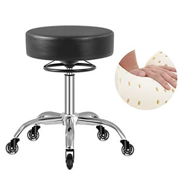 Imagem de Mineloff Banqueta com rodinhas com capacidade de peso de 181 kg, cadeira de cílios resistente ajustável para salão de massagem de laboratório Tatoo Spa Drafting Nail Teach, giro 360, couro, acolchoado