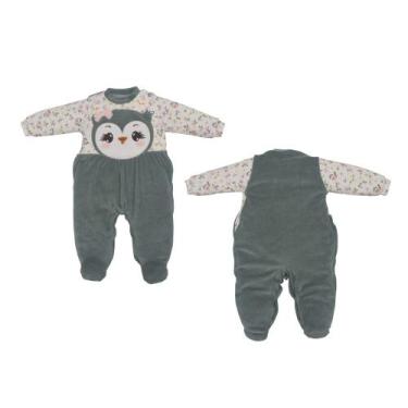 Imagem de Macacão Bebê Menino Suedine Plush Inverno Verde Coruja  - Upi Ulli, P