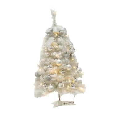 Imagem de Árvore de Natal artificial iluminada para mesa, enfeite de Natal com laço, decoração de Natal para artigos de festa, prateleira, escritório, 60 Centímetros