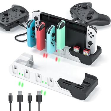 Imagem de MLIFEMFUL Controller Charging Dock Compatible With Nintendo Switch & OLED Model Joycons - Charges up to 6 Joycons With Game Card Storage Stand