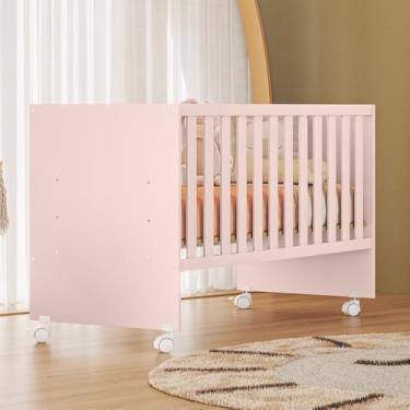 Imagem de Berço Reto Doce Sonho com Rodizio Rosa Qmovi + Colchão Physical