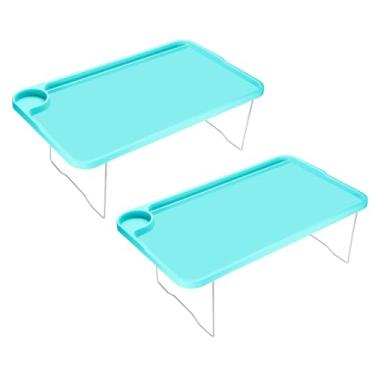 Imagem de YOKIVE 2 bandejas de café da manhã, mesa portátil de colo leve, ótima para cama, sofá, piquenique, trabalho, leitura (azul, 40 x 29 x 19 cm)