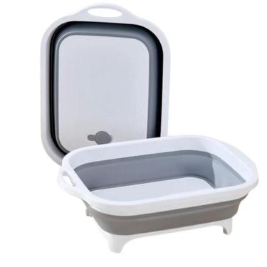 Imagem de Kit 3 Em 1 Tábua Escorredor Silicone Retrátil Corte Bacia Cozinha - NE