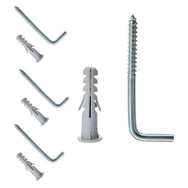 Imagem de Kit 4 Parafuso Escapula Em L Com Bucha 8mm de Aço Para Parede Tela Red