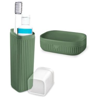 Imagem de Kit Estojo Porta Escovas Creme E Saboneteira Para Bolsa Mala Viagem - 