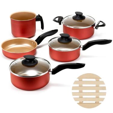 Imagem de Jogo De Panelas 05 Peças Antiaderentes + 05 Descansos Panela