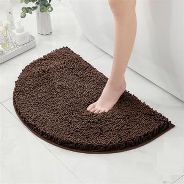 Imagem de Reyox Tapete de banheiro de chenille meio círculo, tapete de banho antiderrapante absorvente de água, tapetes de banho laváveis para banheiro, banheira, marrom, 4 x 7 metros