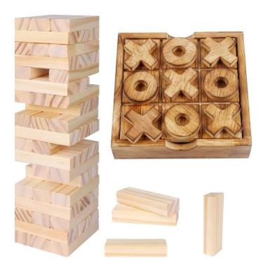 Imagem de Conjunto de jogos de tabuleiro Glintoper Tic Tac Toe & Tumble Tower Bl