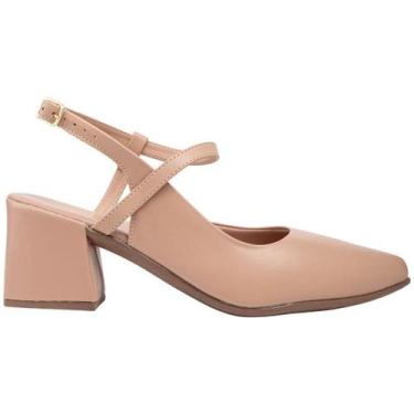 Imagem de Sapato Feminino Slingback Mary Jane Scarpin Salto Grosso Bico Fino Ele