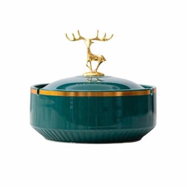 Imagem de Cinzeiros de mesa de cerâmica cinzeiro de mesa com tampa moderna criatividade à prova de vento para fumar para uso doméstico escritório ornamentos (cor: L)