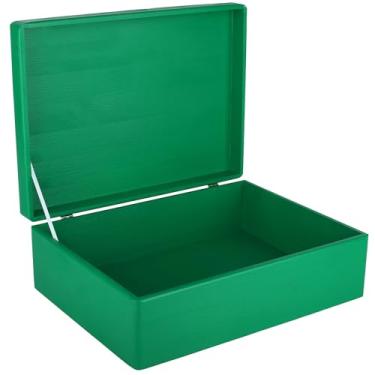 Imagem de Creative Deco Caixa de armazenamento de madeira verde GG com tampa articulada | 40 x 30 x 14 cm (+-0,5) | Caixa de presente para ferramentas de sapatos de cachorro roupas e documentos de armazenamento