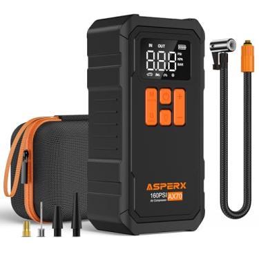 Imagem de Compressor de ar portátil para inflador de pneu - bomba de ar portátil de 160PSI e 10.000 mAh com estojo de transporte, visor LCD e luz de LED, 3 vezes de enchimento rápido para carro, bicicleta