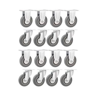 Imagem de Kit 16 un rodízio roda fixo e giratório pvc cinza 3" 76mm - VONDER