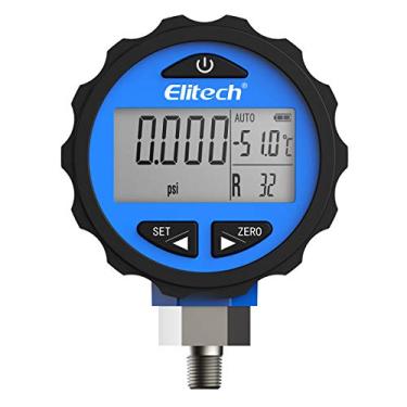 Imagem de Elitech PG-30Pro Medidor de pressão digital HVAC de refrigeração azul para 87+ refrigerantes com luz de fundo -14.5-500 PSI 1/8 '' NPT