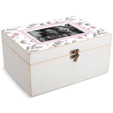 Imagem de Cottage Garden You Are The Loveliest Most Beautiful Person Caixa de joias com foto de madeira e vidro, 25 x 12 x 12 cm, cinza, rosa e branco, MDF