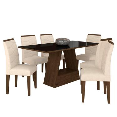 Imagem de Mesa Com 6 Cadeiras 1,60 Vicenza Imbuia/preto/bege - Móveis Arapongas