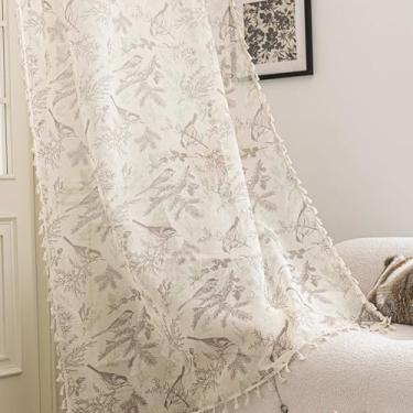 Imagem de Erbnaryx Pássaros cortinas transparentes 244 cm de comprimento, bordas com franjas e cortinas semitransparentes texturizadas, tratamentos de janela grande para sala de estar/quarto, 2 painéis