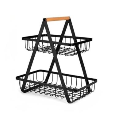 Imagem de Fruteira de Mesa ou Cesto Multiuso Cesta de metal portátil Organizador para Casa Cozinha Escritório(PRETO 23.8*14*23.5（pequeno）)