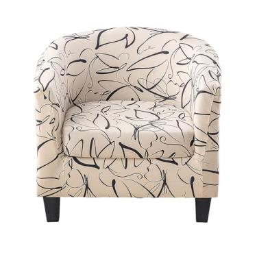 Imagem de GOSTADY Capa para cadeira de clube, 2 peças, estampada, para cadeira de banheira, macia, elástica, estampada, redonda, capa de poltrona, protetor de móveis para sala de estar, balcão de hotel, café