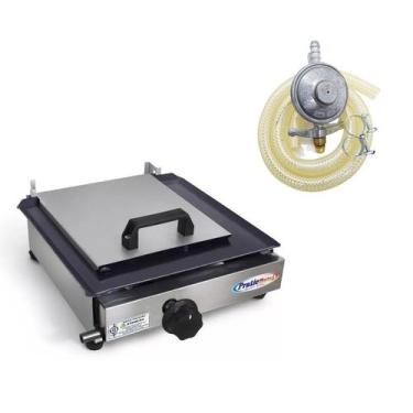 Imagem de Chapa De Lanche Sanduicheira Hot Dog Com Prensa 30x30 + Kit Gás Comple