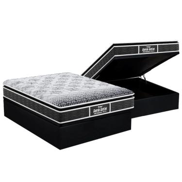 Imagem de Cama Box Baú Casal: Colchão Ortopédico Probel D28 / EP Guarda Costas PróMiddle Plus Pillow Top + Base CRC Suede Black(138x188)