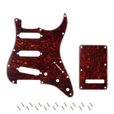Imagem de Banworks 4 Ply Strat SSS Pickguard Placa de arranhão com 11 furos com placa traseira Conjunto de capa Tremolo Tremolo de 6 furos para USA/Mexican Modern Style Standard Stratocaster ST JT/HB-08 Red