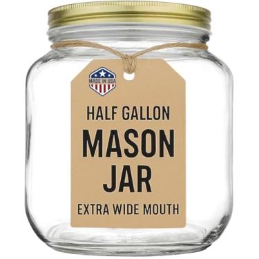 Imagem de kitchentoolz Pote De Vidro Mason Meio Galão Com Boca Larga E Tampa Metal Hermética - Seguro Para Fermentação, Conserva, Fermentação Natural Kombucha Capacidade Armazenamento 64 Oz Livre Bpa
