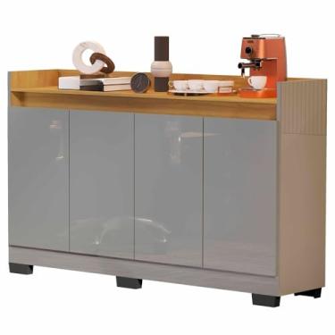 Imagem de Rack Aparador Buffet Cantinho Café Retrô 4 Portas Escritório Hall Entrada(RYZEN 4 PT - CINZA/NATURE)