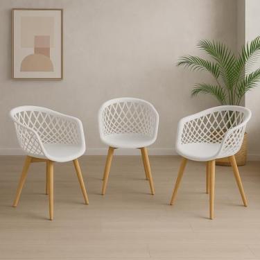 Imagem de Kit 3 Cadeiras Para Mesa De Jantar Sala Cozinha Web Wood Branca Base M