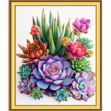 Imagem de Foxnyart Kits de ponto cruz estampado, gama completa de kits de bordado para iniciantes e adultos 11CT padrões de bordado arte artesanato DIY kit de bordado - flor suculenta planta 40,6 x 50,8 cm