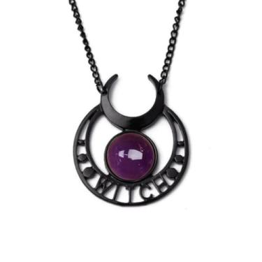 Imagem de Hremhoo Colar gótico preto com lua crescente para mulheres, bruxa, crepúsculo, Halloween, joia gótica, lua, bruxa, acessórios para mulheres, Zinco, Sem Pedra Preciosa