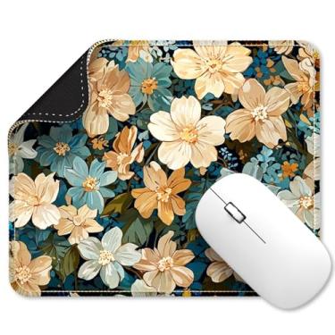 Imagem de GooodiderX Mouse pads fofos, design exclusivo de mouse pad, acessórios de mesa com base antiderrapante de borracha, mouse pad costurado para mesa, computador e jogos (flores branco-azuis B)