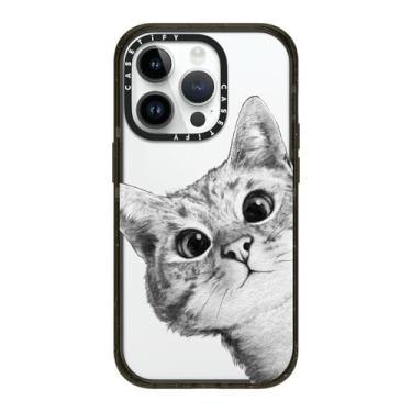 Imagem de CASETiFY Capa Impact para iPhone 14 Pro [Fina/2,5 m. Proteção contra quedas de nível militar 4X/Compatível com carregamento sem fio] - Gato Peekaboo em ouro rosa - Preto transparente