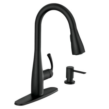 Imagem de Moen 87014BL Essie Torneira de Cozinha Pull-Down Pull-Down com Dispensador de Sabão, Tecnologia Reflex e Power Clean, Preto Fosco
