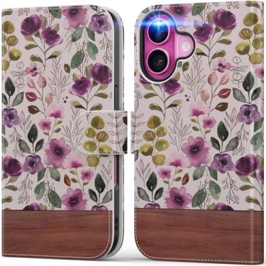 Imagem de DEENAKIN Capa carteira para iPhone 16 Plus com suporte para cartão + clipe de dinheiro, bloqueio RFID, proteção contra quedas de nível militar, fecho magnético com suporte de couro - papel de parede