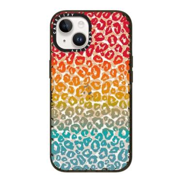 Imagem de CASETiFY Capa Impact para iPhone 14 [Fina/2,5 m. Proteção contra quedas de grau militar 4X/Compatível com carregamento sem fio] - Cheetah Cheetah vibrante arco-íris - Preto transparente
