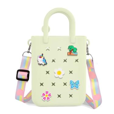 Imagem de Rolling Art Bolsa infantil com orifício de silicone com alça de ombro ajustável pode ser decoração DIY, presente de aniversário para meninas (verde maçã)